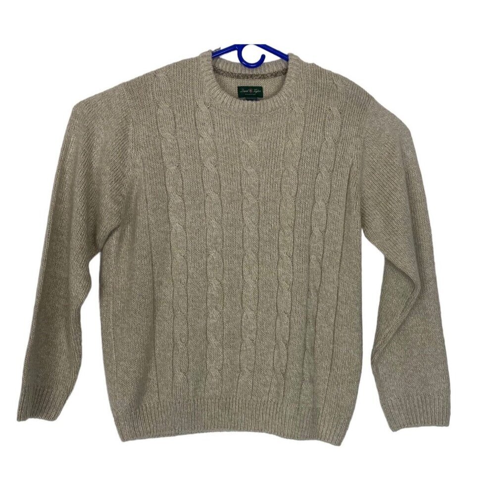DAVID TAYLOR Men Cable Knit Pullover Crew Neck Sweater Sz XL Beige Preppy 2-42
